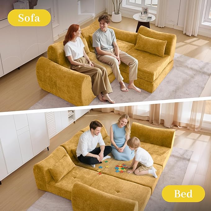 MAXMAXX 102" Modular Sectional Cloud Sofa,4-in-1 Folding Convertible Sofa Bed, Floor Boneless Couch, Modular Cushion Couch,Suitable for Living Room,Bedroom and Recreation Room (Yellow)