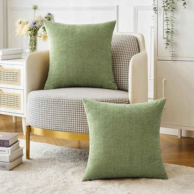 MIULEE Pack of 2 Couch Throw Pillow Covers 16x16 Inch Soft Sage Green Spring Chenille Pillow Covers for Sofa Living Room Solid Dyed Pillow Cases