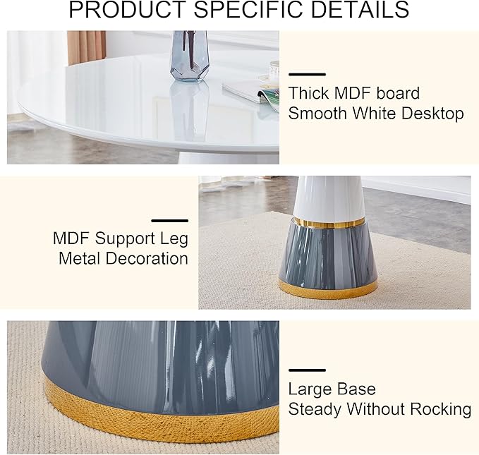 45 Inch Round Dining Table Set for 4, 5 Piece Kitchen Table and Chairs Set, White Faux Marble Table Top, Small Space Dining Set for Apartment or Dining Room