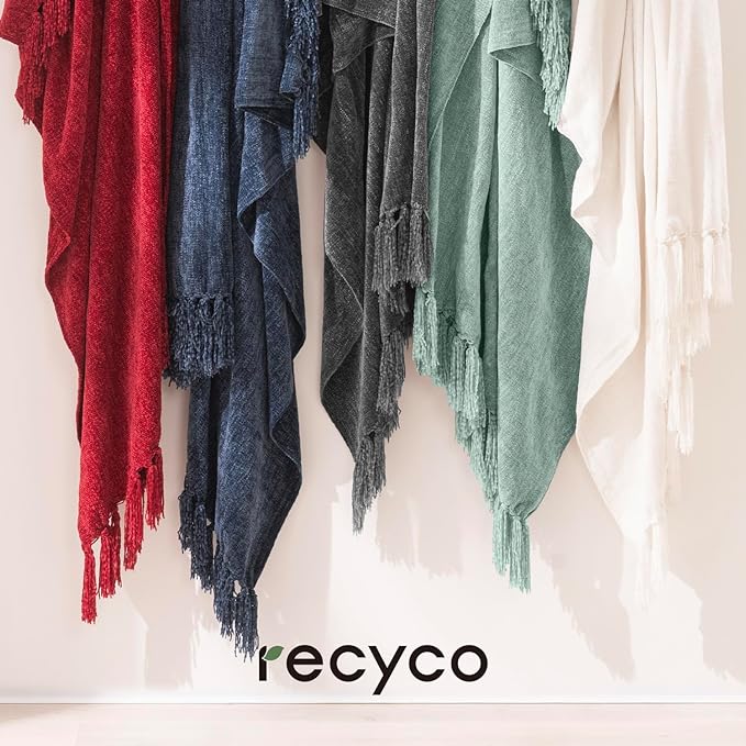 RECYCO Throw Blanket Soft Cozy Chenille Throw Blanket with Fringe Tassel for Couch Sofa Chair Bed Living Room (Christmas Red, 50'' x 60'')
