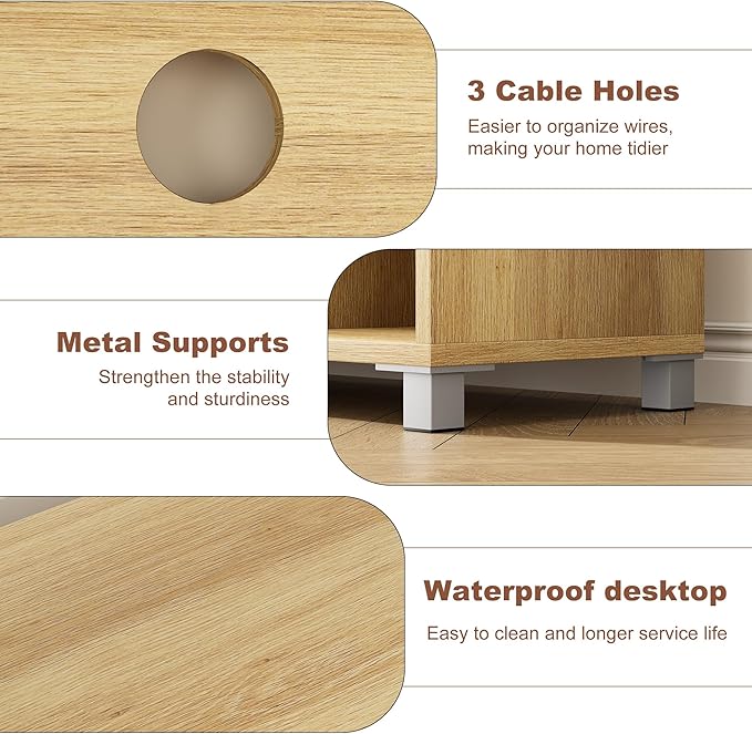 GarveeHome 70" Mid-Century Modern TV Stand - Rattan Door Entertainment Center with 2 Storage Cabinets & 3 Open Shelves, Media Console for Living Room (Natural)