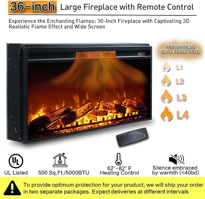 Farmhouse Fireplace TV Stand with 36" Electric Fireplace for 80 Inch TVs, 31" Tall Entertainment Center w/Drawer & Diamond Panel Door, Highboy Media Console for Living Room, 70inch, White