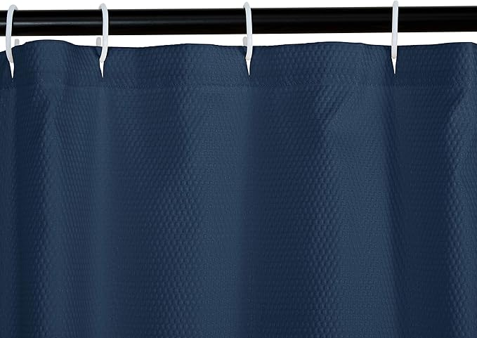 Amazon Basics Waffle Weave Shower Curtain, 72" x 72", Navy Blue