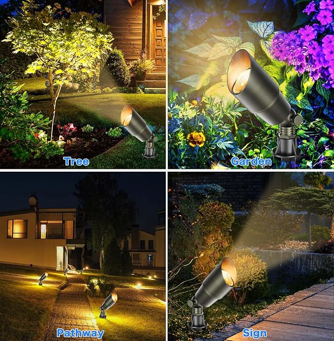 Low Voltage Landscape Lighting, 12V Brass Landscape Lighting Solid - Heavy Duty Waterproof Outdoor Up Lighting for Garden, Yard, Trees, Path & Deck - Bronze Accent Lighting(No Bulb)