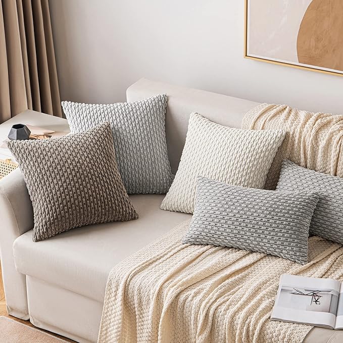 MIULEE Throw Pillow Covers Soft Corduroy Decorative Set of 2 Boho Striped Pillow Covers Pillowcases Farmhouse Home Decor for Couch Bed Sofa Living Room 16x16 Inch Brown