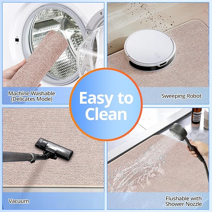 Upgraded Thin Bathroom Rugs, Bath Mat Super Absorbent, Bath Rugs Rubber Backing Non-Slip, Quick Dry Machine Washable, Cozy Cloth Bathroom Mat fit Under Door/Sink/ Bathtub/Shower/Kids 20''x24''-Biege