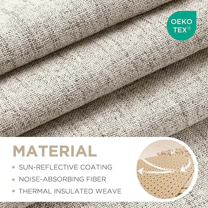 Joydeco 100% Blackout Curtains for Bedroom - Natural Linen Curtains 100" W x 90" L Long, Thermal Insulated 1 Panels Light Beige. Room Darkening Light Blocking Drapes for Living Room