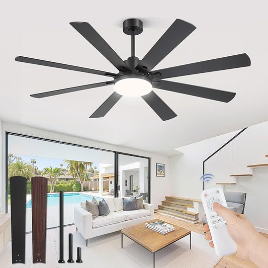 ZMISHIBO 65 Inch Modern Ceiling Fans with Lights, Indoor/Outdoor Ceiling Fans with Large LED Panel, Quiet Reversible DC Motor, 6-Speeds, 3CCT, Black Ceiling Fan for Patio, Livingroom, Garage