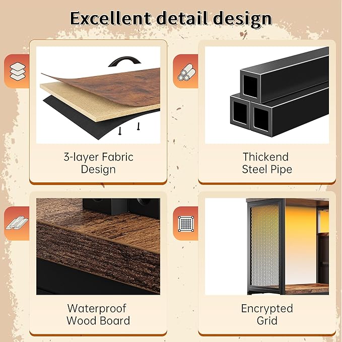 55" W TV Stand for Bedroom with LED Lights & Power Outlets Dresser TV Stand with 2 Drawers for 65" TV with Open Storage Shelves