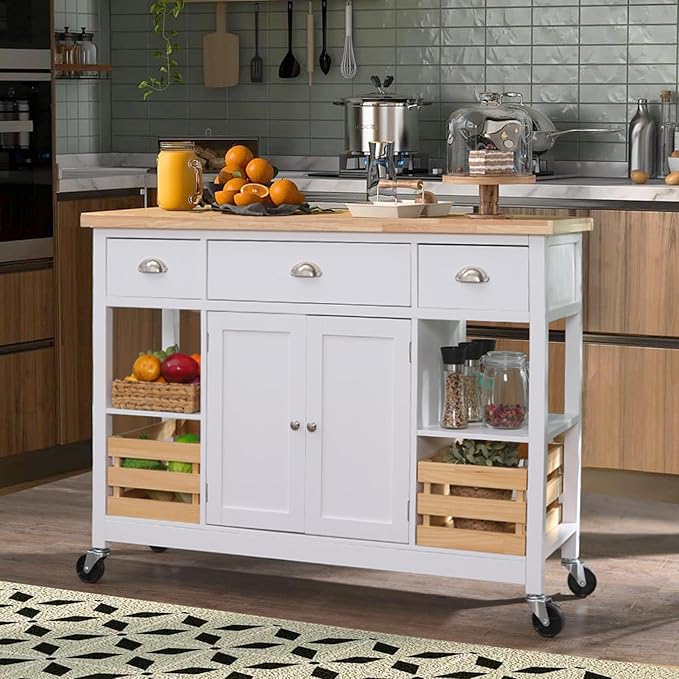 PHI VILLA Kitchen Island Cart on Wheels - Rolling Kitchen Table with Storage