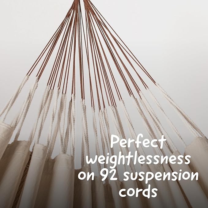 LA SIESTA Modesta Organic Cotton Hammock - Indoor Outdoor, Bedroom Backyard Porch Patio Tree - Extra Large Fabric Bed, 2 Person - Max 440 Lbs, King, Nougat