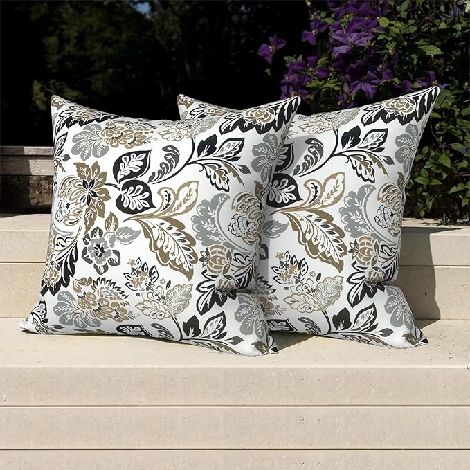 Pack of 2 Patio Throw Pillow Covers ONLY, Water Repellent Cushion Cases 20x20 Inch, Square Pillowcases for Outdoor Couch Decoration, Dailey Tan