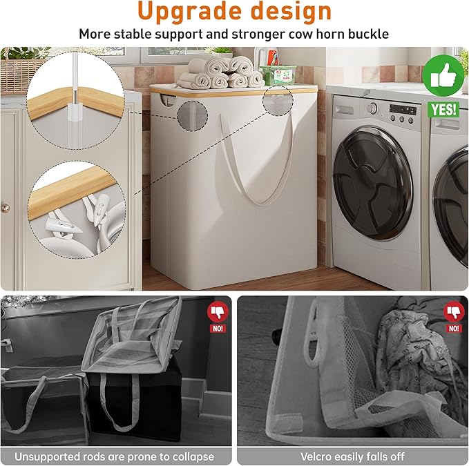 170L Laundry Hamper with Lid 3 Section, Extra Large Laundry Basket with 3 Removable Bags, Laundry Basket Organizer for Bedroom, Laundry Room, Dorm, Clothes Hamper, Beige