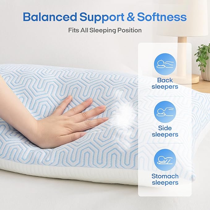 puredown® Cooling Goose Feather Down Pillow, Set of 1, King Size Bed Pillow Insert with Soft Cooling Pillowcase for Cool Sleep