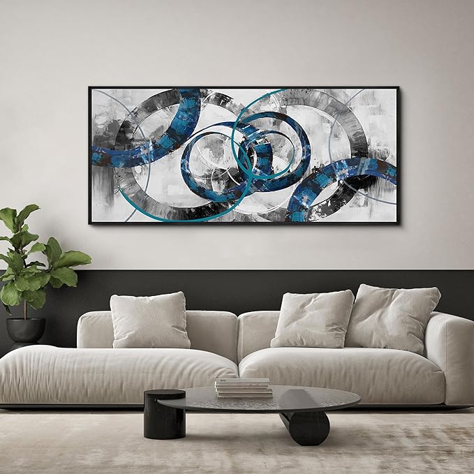 XLSJERST Extra Large Blue Abstract Canvas Wall Art - Modern Art Wall Decor Wall Pictures for Living Room Bedroom Office Gray and White Paintings Artwork for Wall