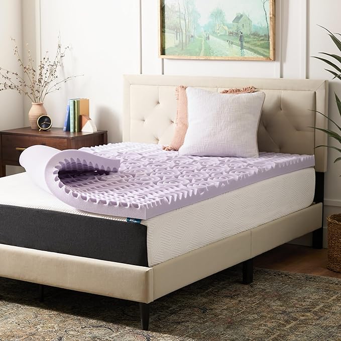 Lucid Lavender Infused 3 Inch Memory Foam Mattress Topper - California King Size - Plush Feel - 5 Convoluted Zones - CertiPUR Certified - New Home Owner & Dorm Room Essentials