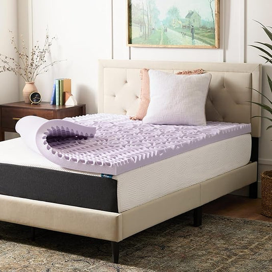 LUCID 3 Inch 5 Lavender Memory Foam Plush-Calming Targeted Convoluted Comfort Zones Mattress Topper, Full