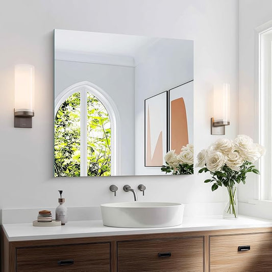 KOCUUY Frameless Mirror, 30"x30" Square Rectangle Vanity Mirror for Over Sink, Upgraded Shatterproof Unframed Design for Bedroom, Living Room, Entryway