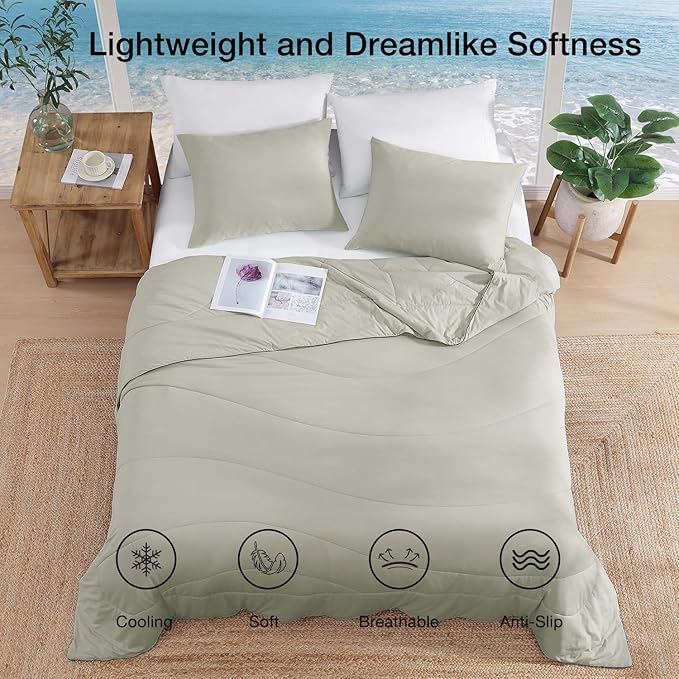 Monbix ChillChilla Cooling Comforter King Size-3 Pieces Cooling Blankets for Hot Sleepers and Night Sweats, Double-Sided Summer King Size Comforter Set, Breathable Lightweight Blanket Grey