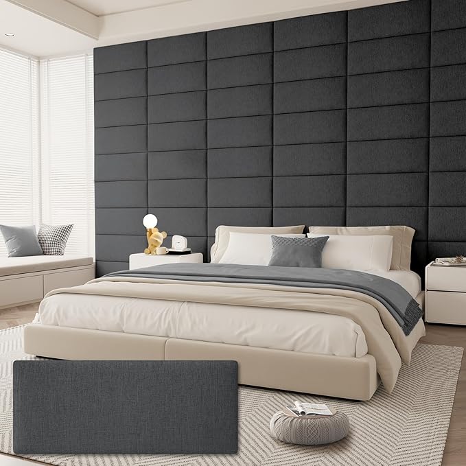 Upholstered Headboard for Queen Size Bed, Wall Mounted & Peel and Stick Headboard, Soundproof DIY Wall Panels, Fabric Tufted Head board in Modern Design for Bedroom (9 Panels, Each 23.62"x9.84"）
