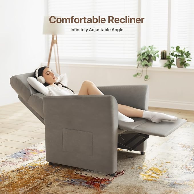 Claiks Power Recliner Chair for Adults, Adjustable Reclining Chair, Comfortable Recliner Couch with Side Pockets&Wire Remote Control, for Living Room, Home Theater, Bedroom, Linen Fabric, Light Grey