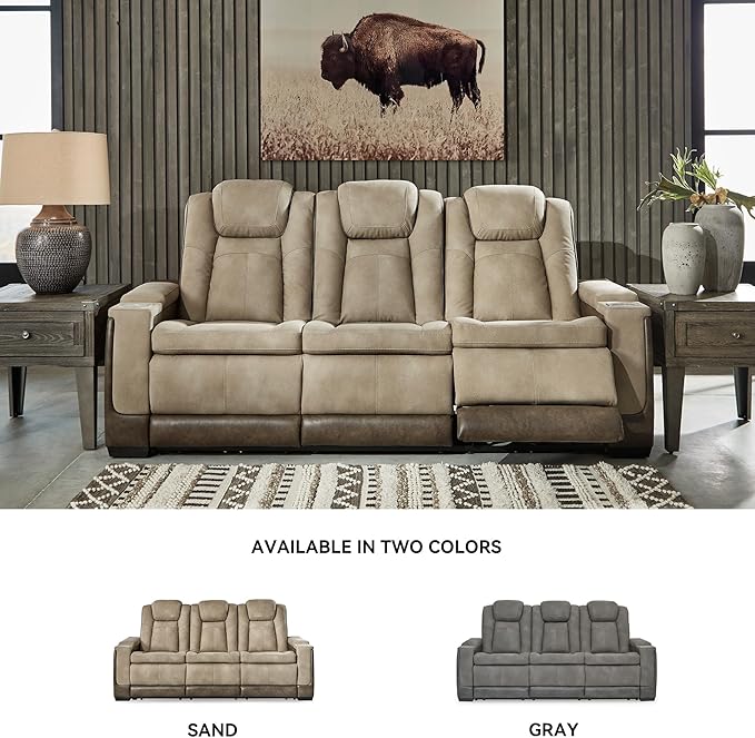 Signature Design by Ashley Next-Gen DuraPella Power Reclining Sofa with Adjustable Headrest, Sand