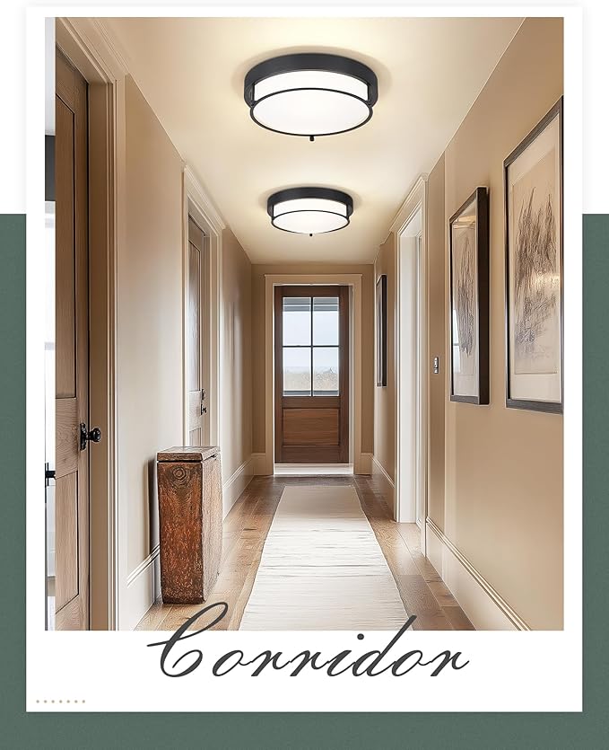 12-Inch Flush Mount Ceiling Light, Modern Farmhouse Style with Frosted Glass Shade, Matte Black, Ideal for Living Room, Bedroom, or Dining Room – Model CKCL4822-2W-BK