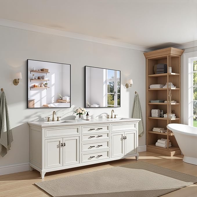 KOCUUY Bathroom Mirror,30x30 Square Black Mirror with Aluminum Metal Frame,Black Vanity Wall Mirror Modern Home Decor for Bathroom, Living Room, Farmhouse and Entryway