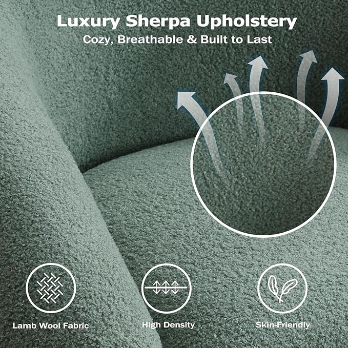 Swivel Accent Chair Set of 2,Upholstered Sherp Barrel Armchair 362° Round Modern Boucle Chair No Assembly for Living Room,Comfy Single Sofa Chairs for Bedroom(Green)