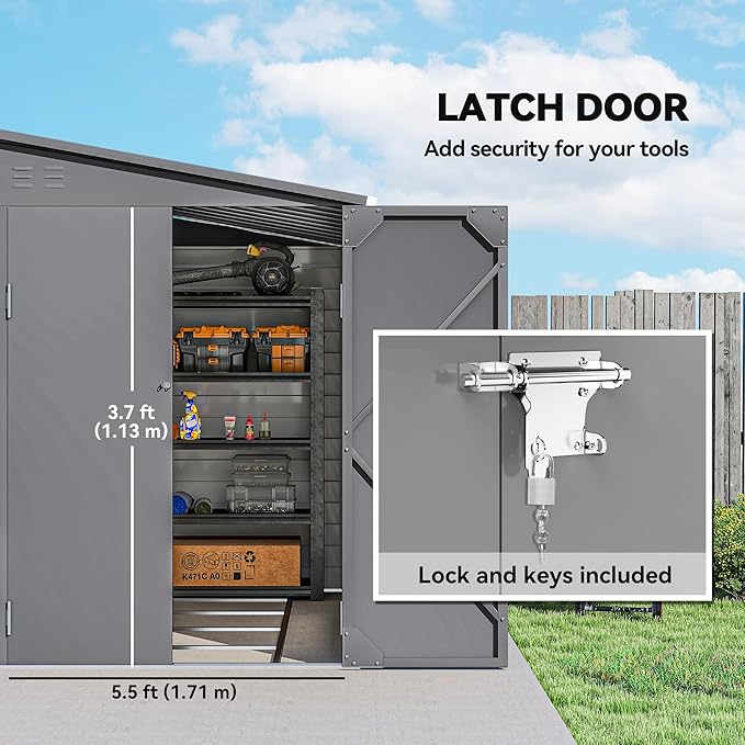 Outsunny 4.6' x 9' Steel Outdoor Storage Shed, Lean to Shed, Metal Tool House with Foundation Kit, Lockable Doors, Gloves and 2 Air Vents for Backyard, Patio, Lawn, Gray