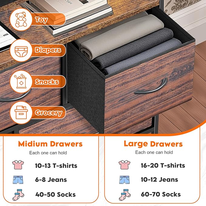 TV Stands for 42 inches TV, TV Stands for Living Room, Entertainment Center with Storage, TV Console with Open Shelves (Brown and Rustic Brown)