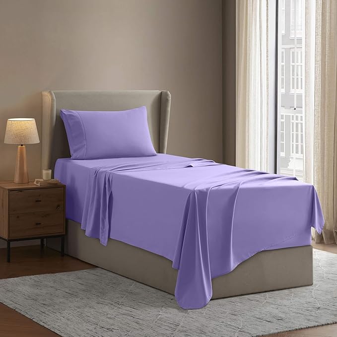 Nestl Twin Sheet Set - 1800 Ultra-Soft Microfiber Twin Bed Sheets - Double Brushed - Deep Pockets - Easy Fit - Extra Soft - 3 Piece Set - Bedding Sheets & Pillowcases (Twin, Lavender)