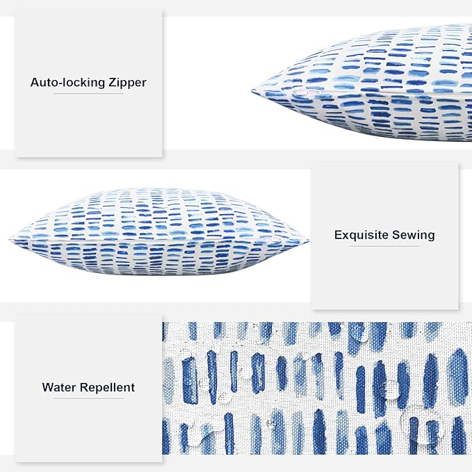 Pack of 2 Outdoor Lumbar Pillow Covers, All Weather Cushion Pillow Cases 12x20 Inch, Pillowcase for Patio Couch Decoration, Pebble Blue