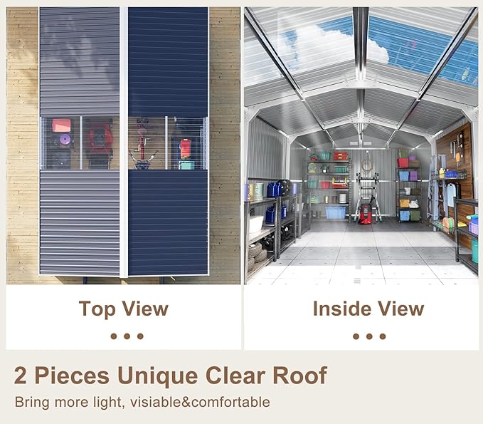 10x16 FT Metal Outdoor Shed Extra Large Waterproof Tools Storage House with Skyview Windows Air Vent Reinforced Frame for Outside Garden Backyard to Store Bikes,Lawnmower,Garage,Dark Grey