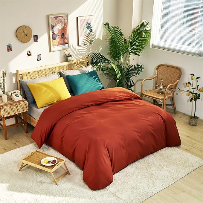 CLOTHKNOW California King Rust Comforter Set 3Pcs Burnt Orange Bedding Comforter Sets Terracotta Comforter Caramel Comforter Set California King