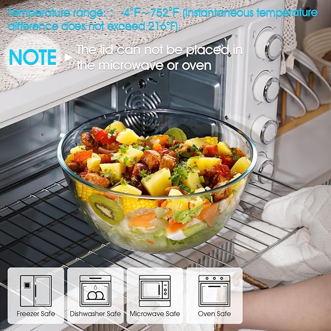 NUTRIUPS 4.7 Quart Large Glass Mixing Bowl with Lid, Deep Big Glass Bowl Large Salad Bowl (Spring Pine Green)