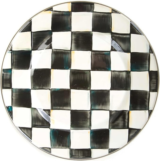 MACKENZIE-CHILDS Enamel Dinner Plate, Decorative Dinnerware Plate, 10 Inches, Set of 1, Black-and-White Courtly Check