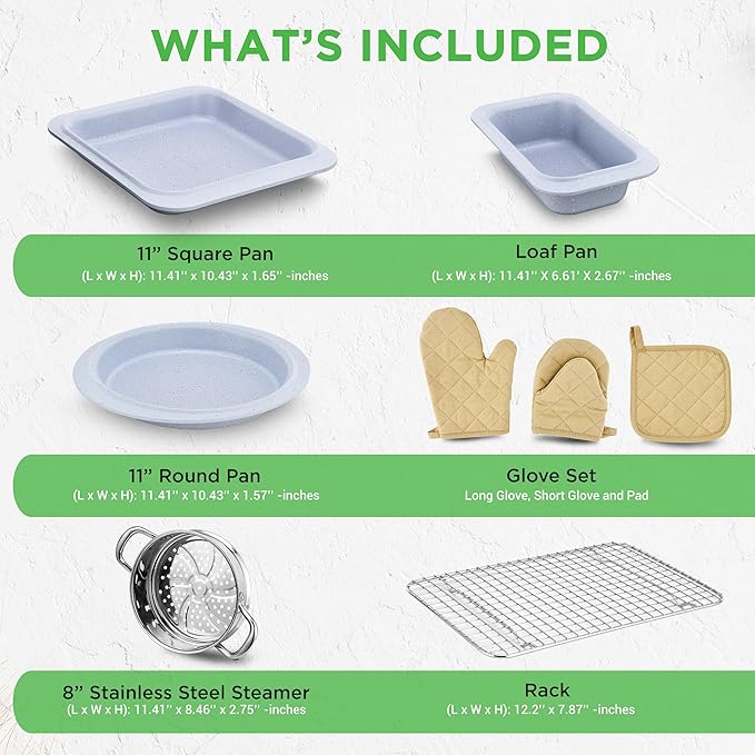 Nutrichef 22-Piece Cookware and Bakeware Set | Professional Home Kitchen Collection with Multi-Sized Pots, Pans, Non stick and Heat-Resistant Tools (Moon Grey Marble)