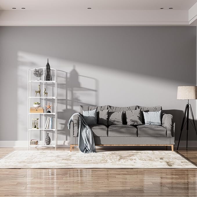 Crofy No Assembly Folding Bookshelf for Living Room, 5 Tier White Collapsible Book Shelf for Home Office, Portable Bookcase Storage Organizer