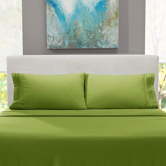 Nestl Full XL Sheet Set - Luxury 1800 Ultra-Soft Microfiber Full Extra Long Bed Sheets - Double Brushed - Deep Pockets - Easy Fit - 4 Piece Set - Bedding Sheets & Pillowcases (Full XL, Calla Green)