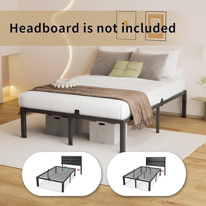 MAF King Bed Frame 14 Inch Heavy Duty Metal Platform BedFrame with Black Steel Slat Support Noise Free King-Bed-Frame, No Box Spring Needed