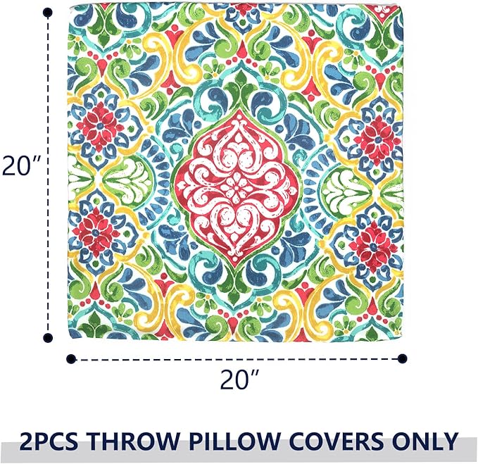 Outdoor Pillow Covers for Patio Furniture 20x20 Inch, Decorative Patio Throw Pillow Covers Set of 2, Modern Square Cushion Cases for Porch Garden Home Office,Damask Red