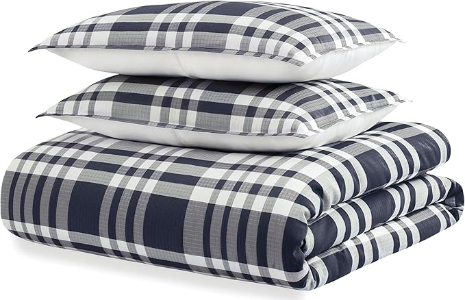 UGG 32553 Leonora California King 3-Piece Comforter Set Luxury Bedding Comforter and Two Pillow Shams Cozy Comfortable Reversible Machine Washable Hotel Style Bedding Set, King, Ocean Plaid