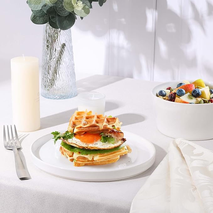 Herogo 12 Pieces Dinnerware Dishes Set for 4, Handmade Stoneware Dining Plates and Bowls Sets, Double Reactive Glaze, Microwave & Dishwasher Safe, Scratch Resistant, Speckled White