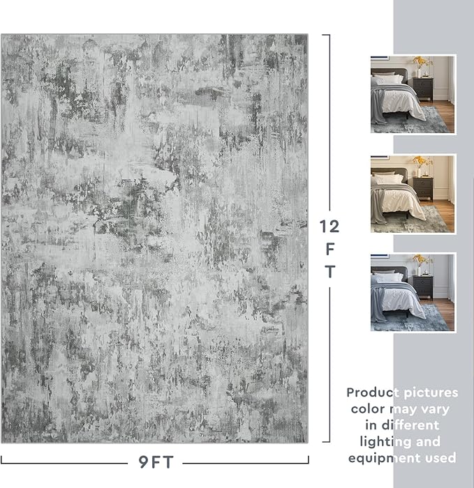 tchdio Area Rug 9x12 Grey Rugs for Living Room- Abstract Soft Living Room Rug-Non Slip Carpet- Washable Rug for Bedroom Dining Room Home Office Modern Rugs Light Grey/Brown/Beige
