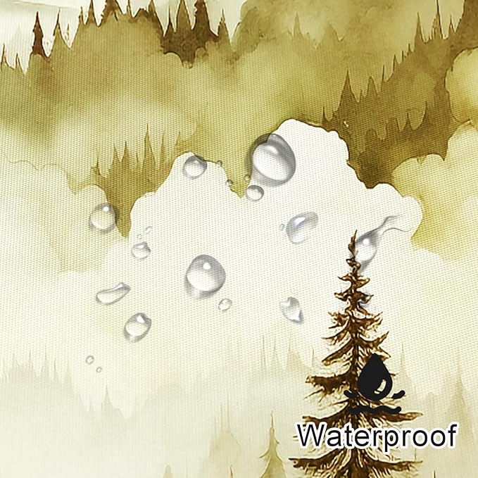 Yellow Extra Long Misty Pine Forest Shower Curtain 72 x 84, XL Mountain Foggy Woodland Scenery Tree Shower Curtains for Bathroom, Abstract Waterproof Nature-Themed Decor