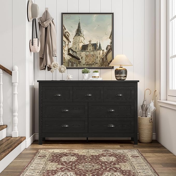 Wananlanen® Farmhouse Dresser for Bedroom, Antique Double Dresser & Chest of Drawer with Vintage Handle and Storage, Wooden Tall Rustic Organizer for Bedroom