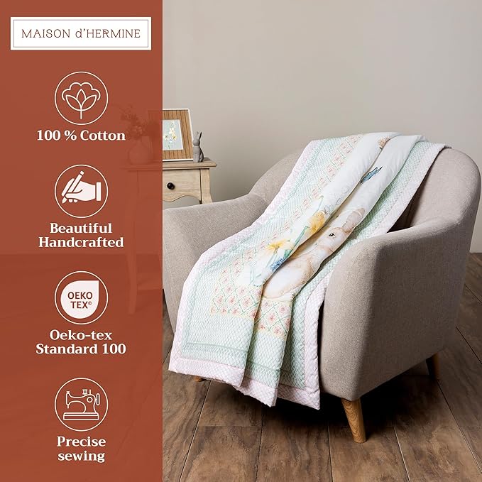 Maison d' Hermine Throw Blanket Lightweight and Breathable Cotton Easter Throw Blanket for Couch Bed Sofa Girls Boys Women Men Gifts Travel Living Room Bedding (50"x60", Easter Dew)