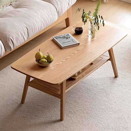 Oak Wood Coffee Table - 2-Tier Wooden Center Table for Living Room,Apartment, and Office, Farmhouse Rustic Rectangle Table, Easy Assembly,47 Inch