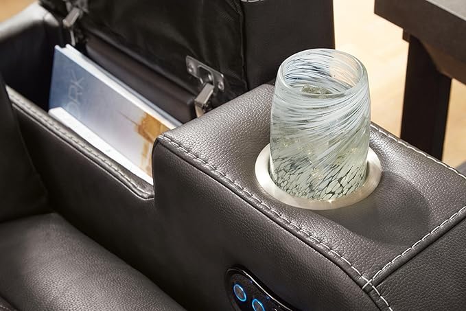 Signature Design by Ashley Fyne-Dyme Contemporary Power Reclining Loveseat with Console, USB Charging Ports and Adjustable Headrest, Gray